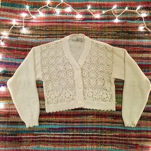 Just Maggie White Cropped Crochet Sweater